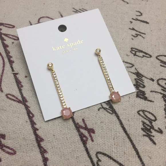 kate spade Jewelry - NWT Kate Spade Pink and Gold Bar Drop Earrings!